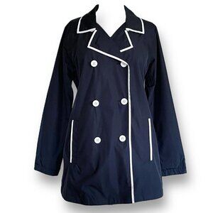 Ilse Jacobsen Womens Raincoat Sz 38 US 8 Navy Blue White Nautical Preppy Jacket
